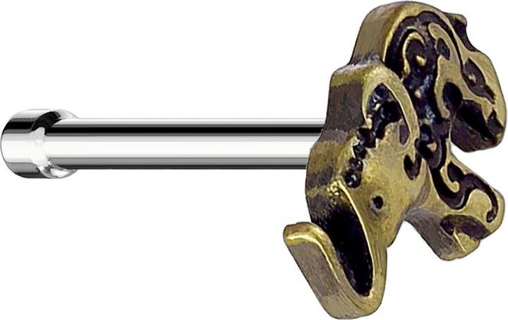 Image du produit Star Piercing Clou de nez droit plaqué or Éléphant (Laiton, Acier chirurgical 316L)
