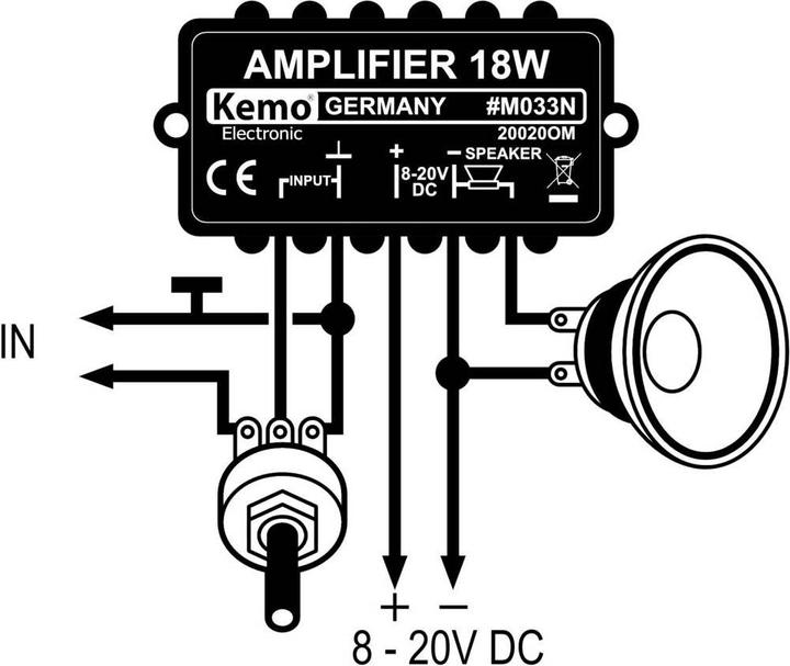 Actual product image Kemo M033N Amplificatore mono Componente sfuso 9 V/DC, 12 V/DC, 18 V/DC, 20 V/DC 18 W