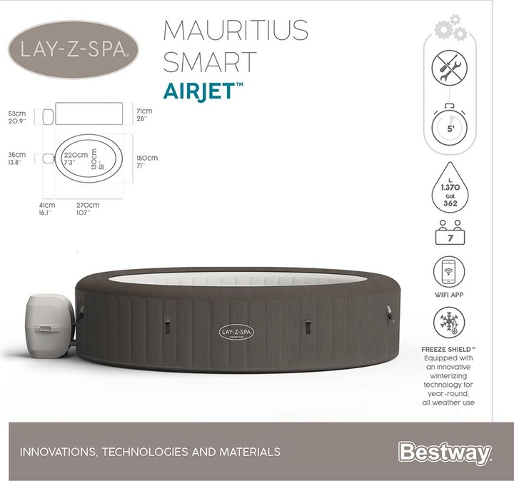 Produktbild Bestway Whirlpool LAY-Z-SPA XXL Mauritius AirJet 270 x 180 x 71 cm (7 Pers.)