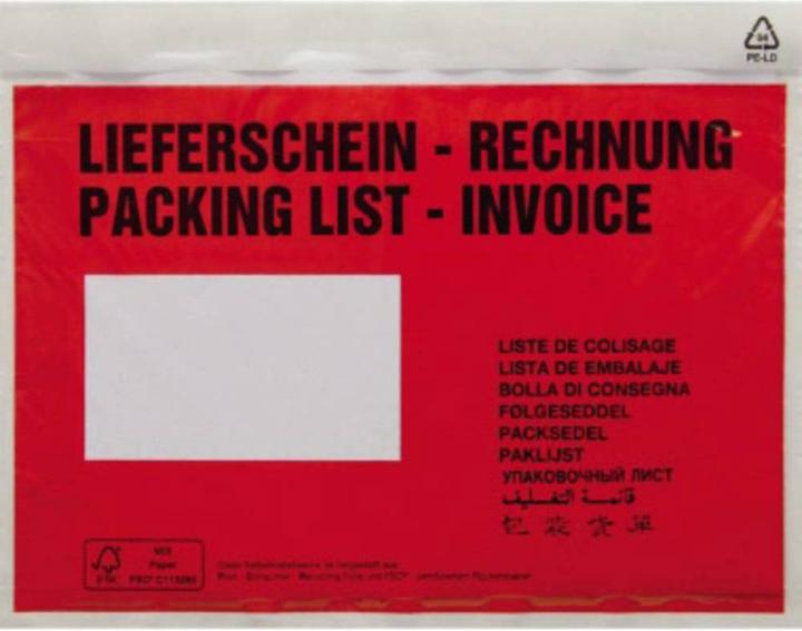 No Name Busta per documenti bolla di consegna fattura/multilingue DIN C6 175 x 140 mm (l x h) LDPE