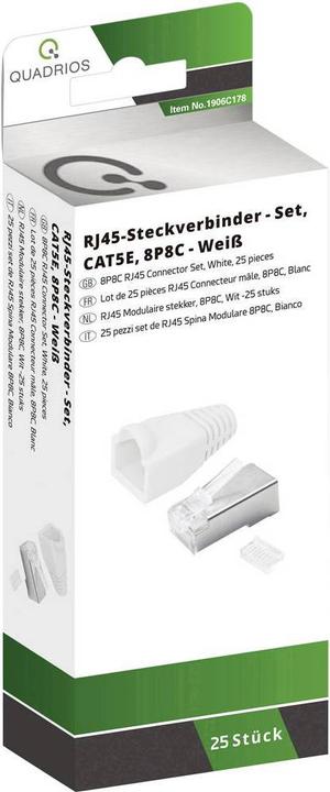Quadrios RJ-45 Steckverbinder Set-CAT 5e 1906C178 Stecker, gerade Polzahl 8P8C Weiss 25 St.