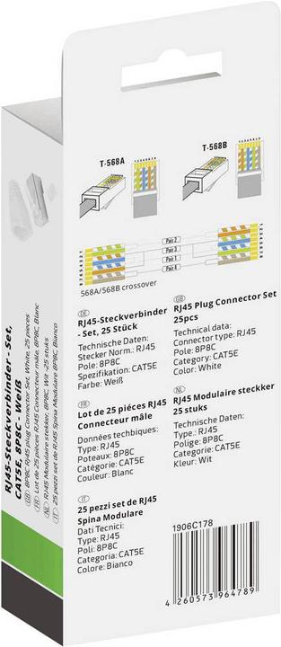 Produktbild Quadrios RJ-45 Steckverbinder Set-CAT 5e 1906C178 Stecker, gerade Polzahl 8P8C Weiss 25 St.