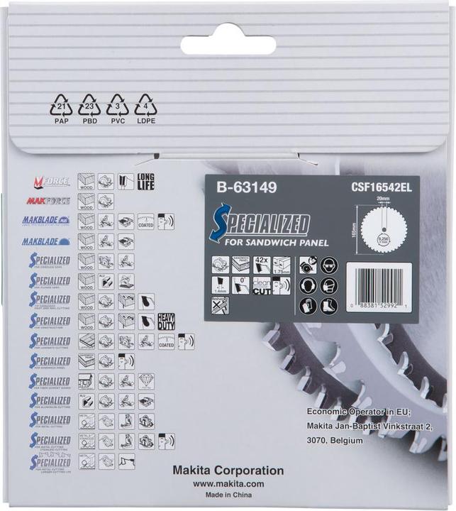 Actual product image Makita SPECIALIZED Saw Blade 165x20x42Z
