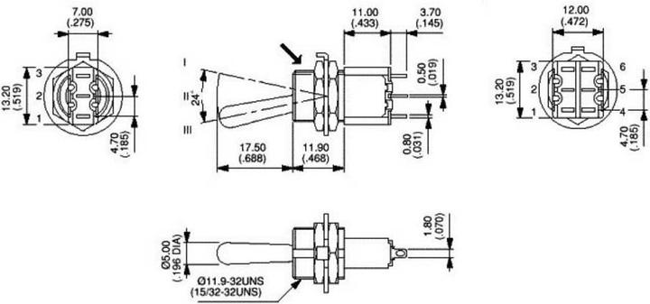 Produktbild APEM 5637MA Kippschalter 250 V/AC 3 A 1 x (Ein)/Aus/(Ein) tastend/0/tastend 1 S