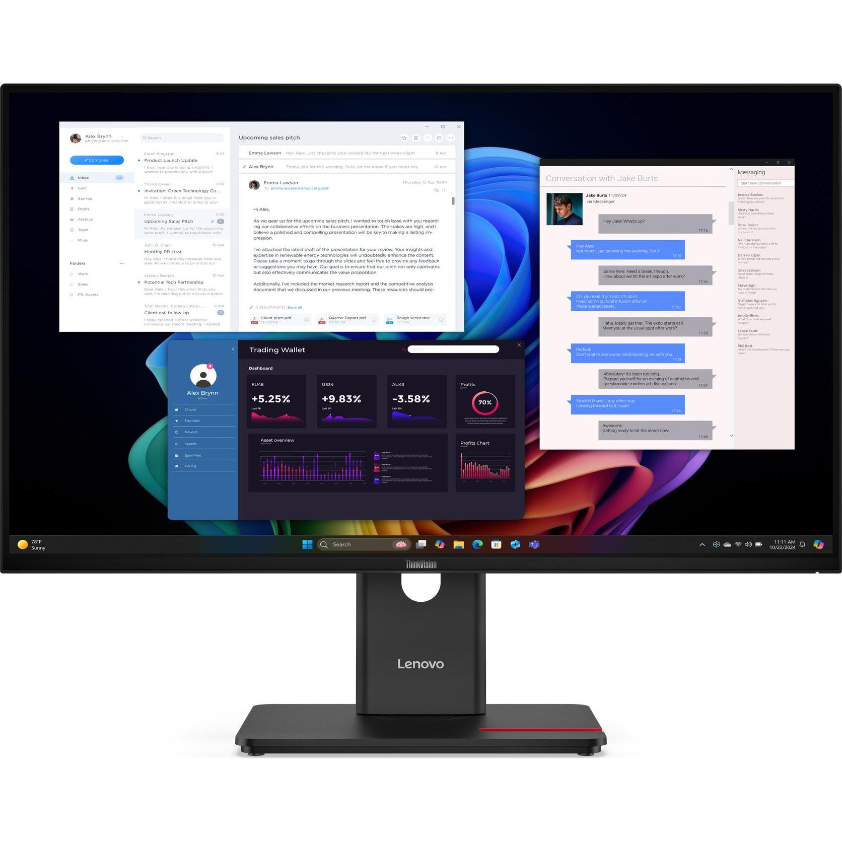 Lenovo ThinkVision T27UD-40 (3840 x 2160 Pixel, 27"), Monitor, Schwarz