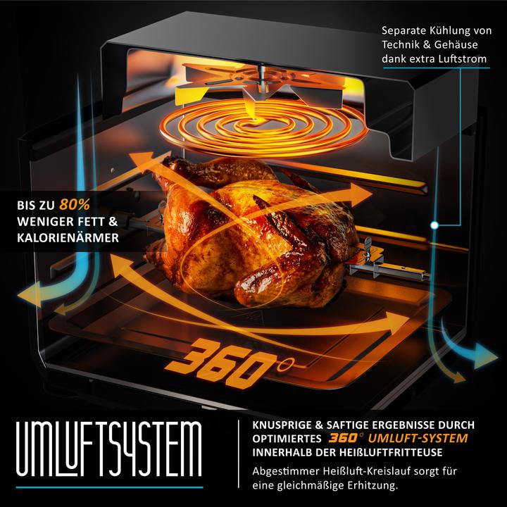 Produktbild Arendo Heissluftfritteuse mit Zubehör, Airfryer 12 L, 3in1 Edelstahl Heissluftfritteuse XXL, 1800 W