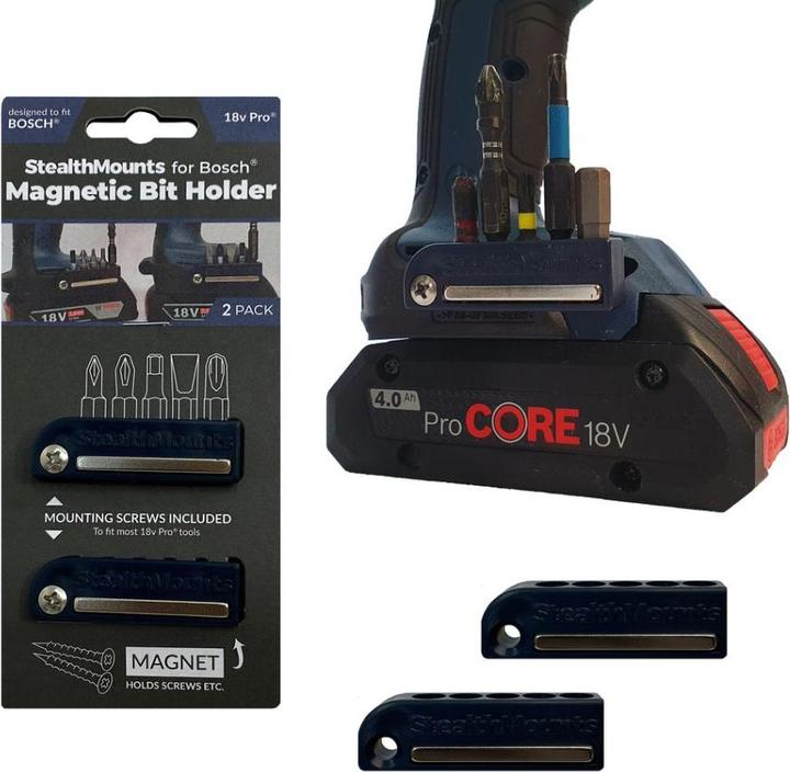 Actual product image StealthMounts BH-BO-BLU-2 Blauer Bit-Halter für Bosch 18v (2er Pack)