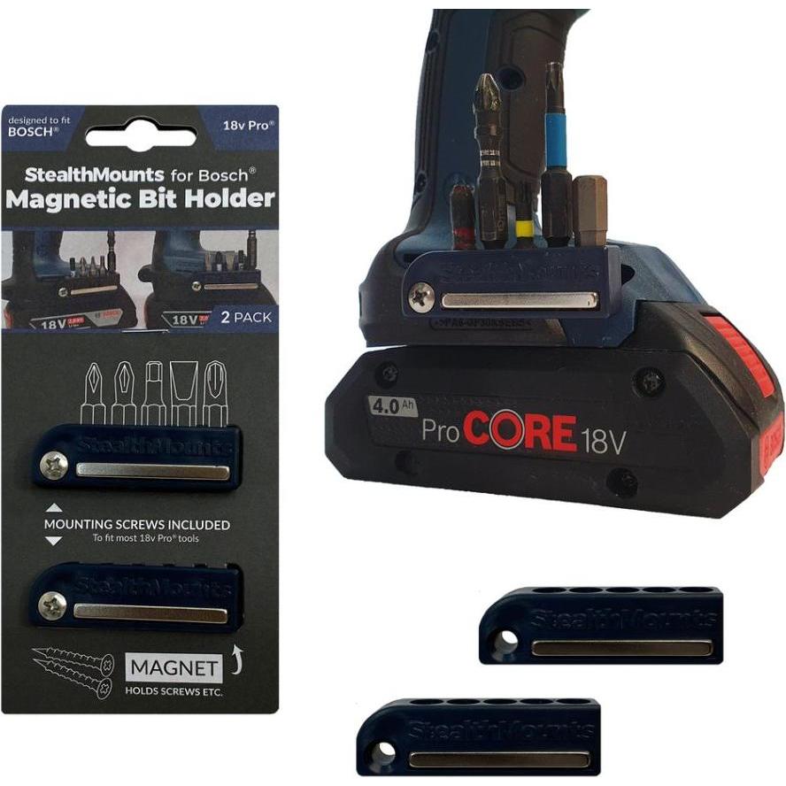StealthMounts, Chiave a bussola, BH-BO-BLU-2 Blauer Bit-Halter für Bosch 18v (2er Pack)