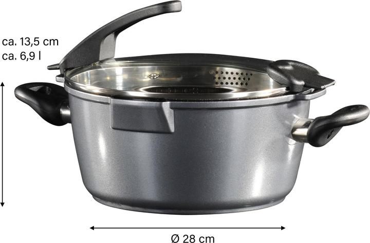 Produktbild Stoneline FUTURE Kochtopf 28 cm, mit Siebglasdeckel (Kochtopf, Aluminiumguss)