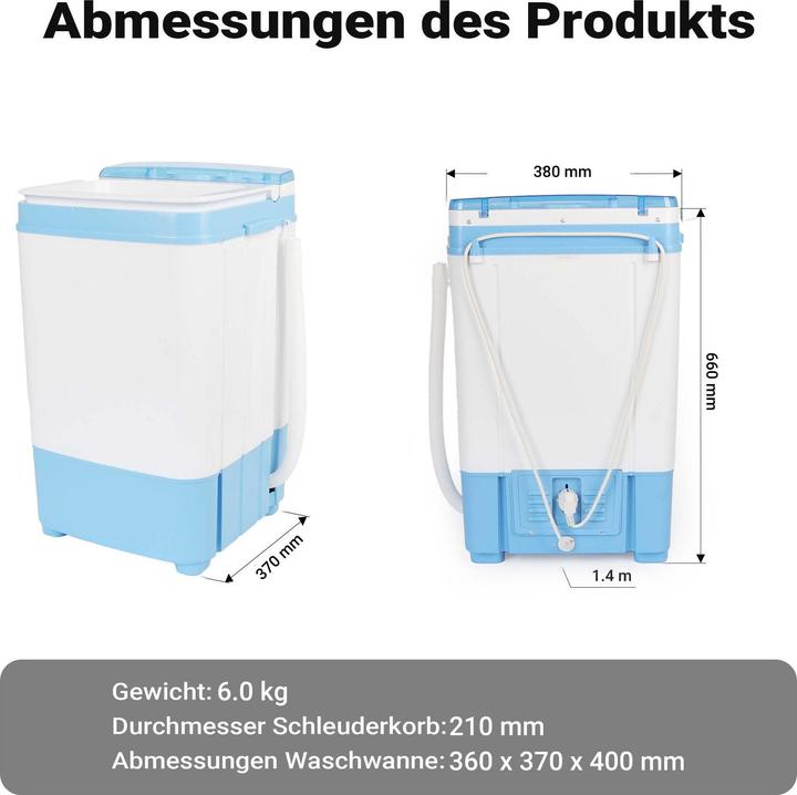 Actual product image Wiltec Portable Washing Machine 6 kg, Mini Washing Machine with Timer