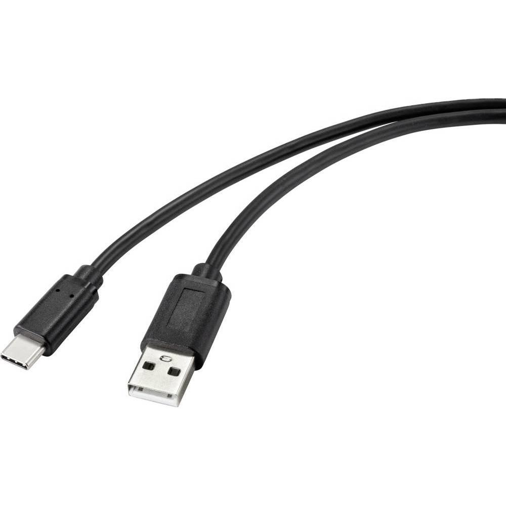 Renkforce USB-Kabel USB 2.0 USB-C™ Stecker, USB-A Stecker 2.00 m Schwarz (2 m, USB 2.0), USB Kabel