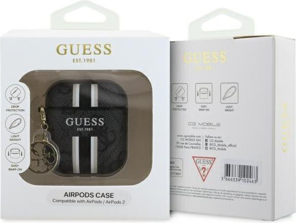 Productafbeelding Guess GUA2P4RPSK AirPods 1/2 hoesje czarny/zwart 4G Bedrukte Strepen Bedel (Koptelefoon tas)