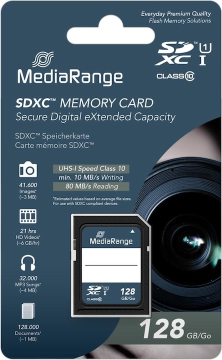 Productafbeelding MediaRange SD kaart SDXC CL.10 UHS-1 (128 GB, SD, U1, UHS-I)