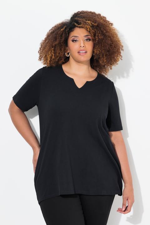 Image du produit Ulla Popken T-shirt manches courtes et col tunisien, coupe évasée (60)