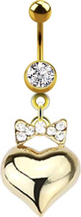 Actual product image Star Piercing Banana 14k Gold Plated with Mesh and Heart Pendant (without brass, Surgical steel 316L)