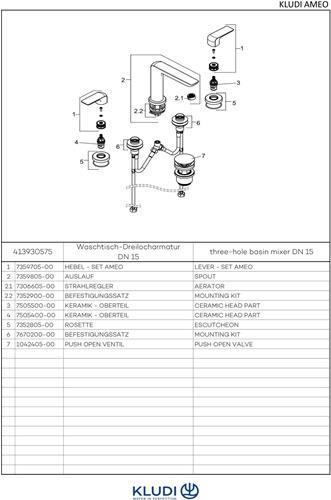 Image du produit Kludi Mélangeur lavabo trois trous AMEO DN 15 avec poignées manettes chr