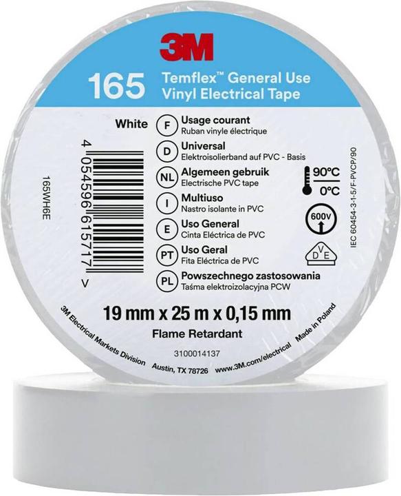 Productafbeelding 3M Temflex vinyl isolatietape 165, 19 mm x 25 m (19 mm)