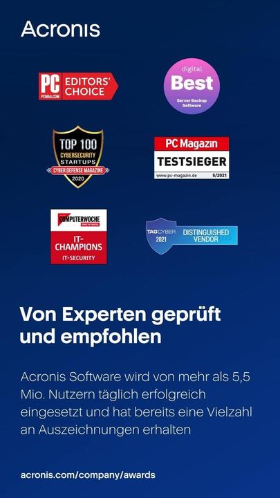 Produktbild Acronis Cyber Protect Home Office Advanced - 3 Computer + 500GB Cloud Storage - 1 year subsc (3 User, 12 Monate)