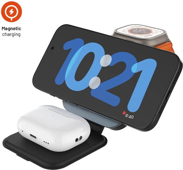 Actual product image Fixed MagFlex Alu 3-in-1 Foldable Wireless Charger (15 W)