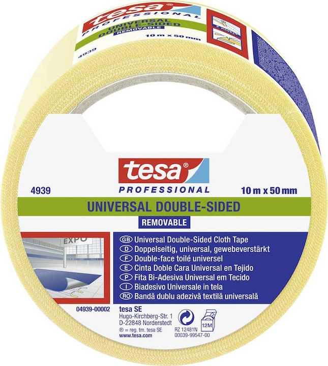 Produktbild tesa fix 4939 - Doppelseitiges Universal-Verlegeband zum temporären Fixieren von Bodenbelägen (50 mm)