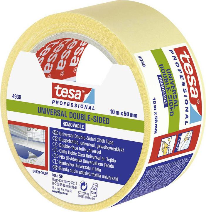 tesa fix 4939 - Doppelseitiges Universal-Verlegeband zum temporären Fixieren von Bodenbelägen (50 mm)
