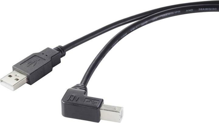 Produktbild Renkforce USB-Kabel USB 2.0 USB-A Stecker, USB-B Stecker 50.00 cm Schwarz 90° nach unten gewinkelt (0.50 m, USB 2.0)