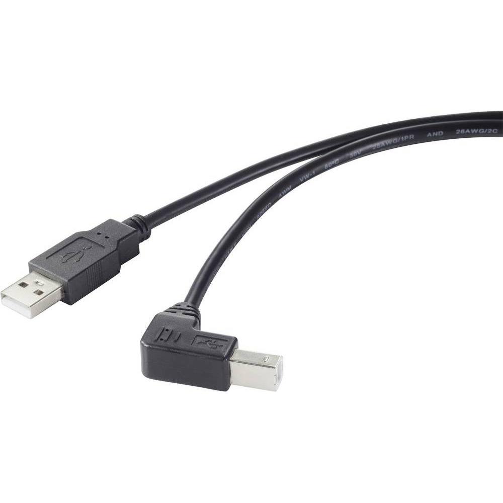 Renkforce USB-Kabel USB 2.0 USB-A Stecker, USB-B Stecker 50.00 cm Schwarz 90° nach unten gewinkelt (0.50 m, USB 2.0), US...