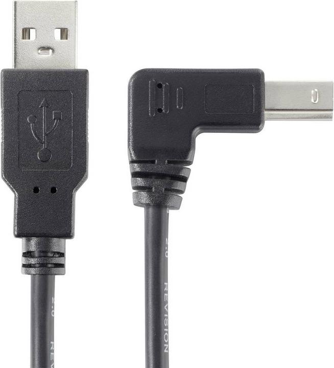 Produktbild Renkforce USB-Kabel USB 2.0 USB-A Stecker, USB-B Stecker 50.00 cm Schwarz 90° nach unten gewinkelt (0.50 m, USB 2.0)