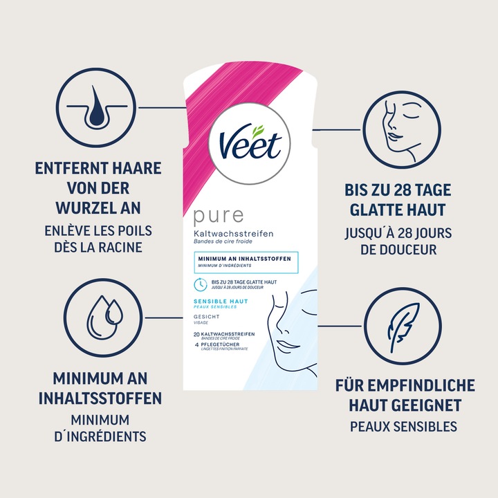Image du produit Veet La cire froide décape la peau sensible du visage (20 x, 29 g)