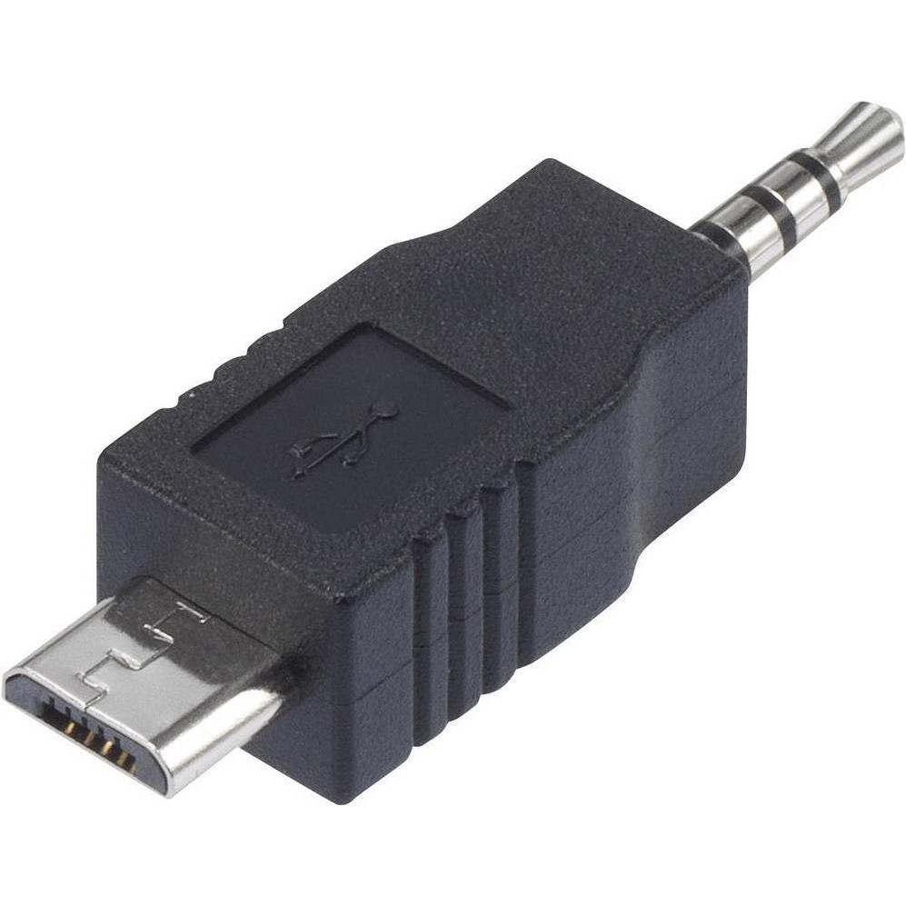 Comm-Tec USB Klinke Adapter Klinkenstecker 2.5 mm auf USB Stecker Micro-B, Audio Adapter, Schwarz