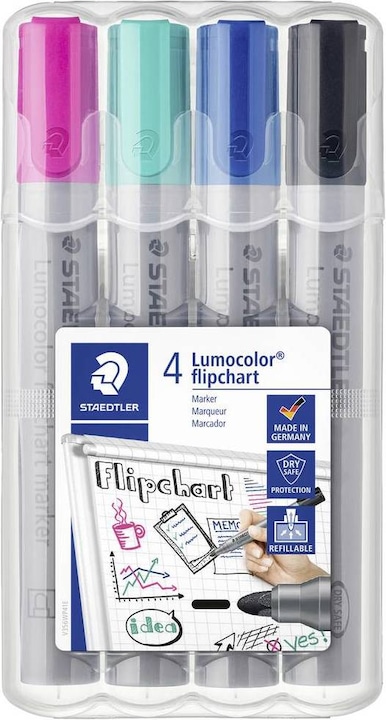 Actual product image Staedtler Lumocolor flipchart marker 356 Flipchart marker with round tips (Black, Pink, Turquoise, Blue, 2 mm, 4 x)