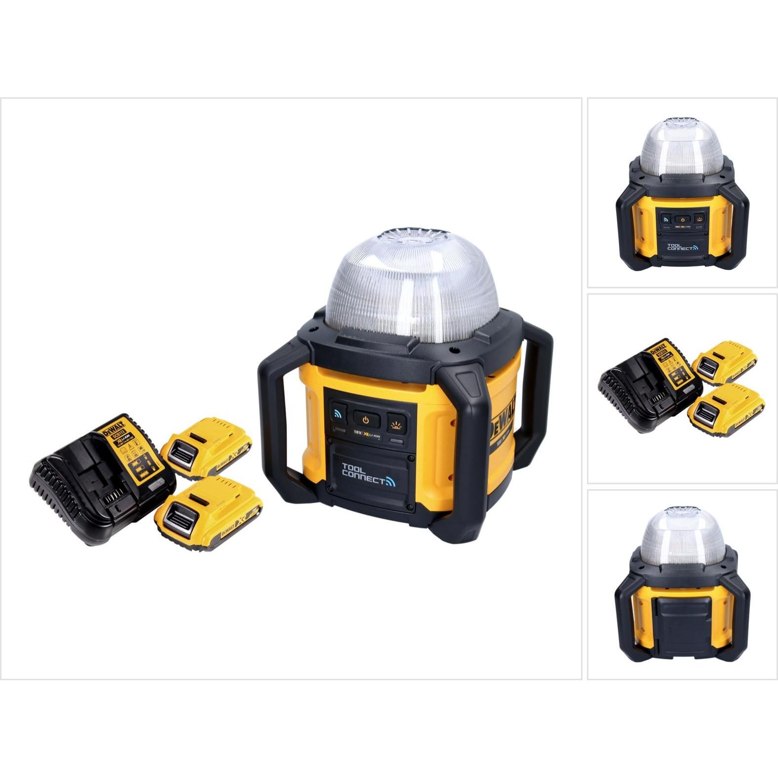 DeWalt, Arbeitsleuchte, DCL 074 D2 Akku Baustellenstrahler Strahler 18 V 5000 lm 4000 Kelvin + 2x Akku 2,0 Ah + Ladeg (5...