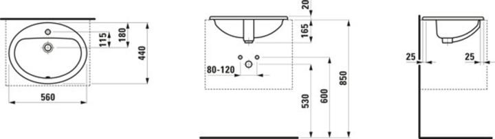 Image du produit Laufen Vasque à encastrer PRO B 560x440mm avec trop-plein et trou de robinetterie blanc (440 mm, 560 mm)