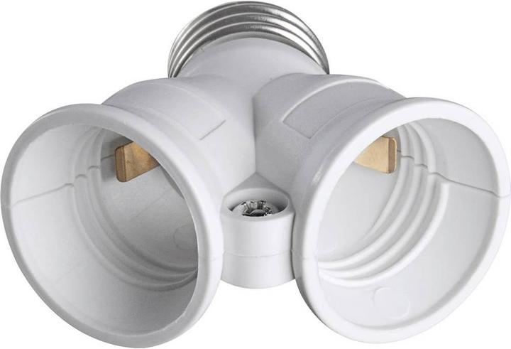 Actual product image Heitronic Plastic lamp base adapter DUO E27 to 2 x E2