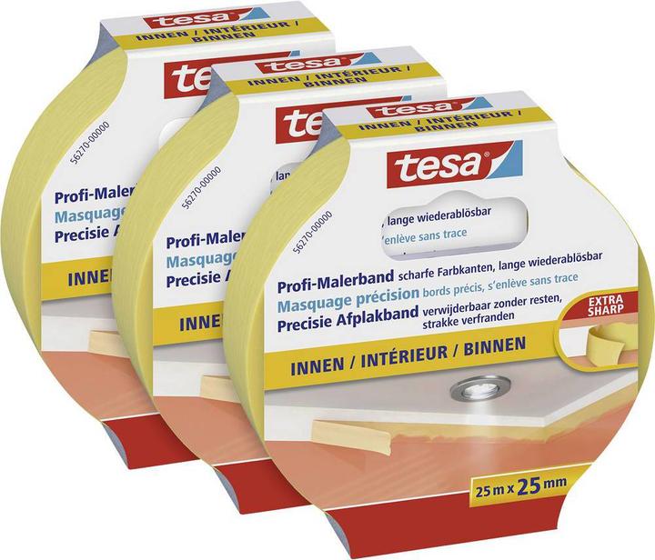 Image du produit tesa 3x painter's tape PROFESSIONAL, ruban de peintre pour un masquage particulièrement précis, paquet (25 mm)
