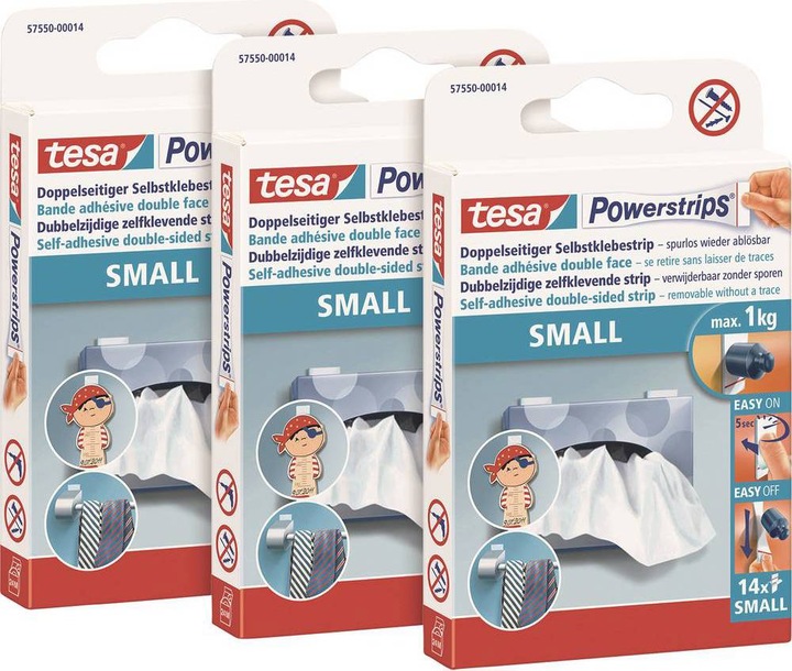 Image du produit tesa Powerstrips SMALL, 1kg de force d'adhérence, 4 bandes adhésives double face