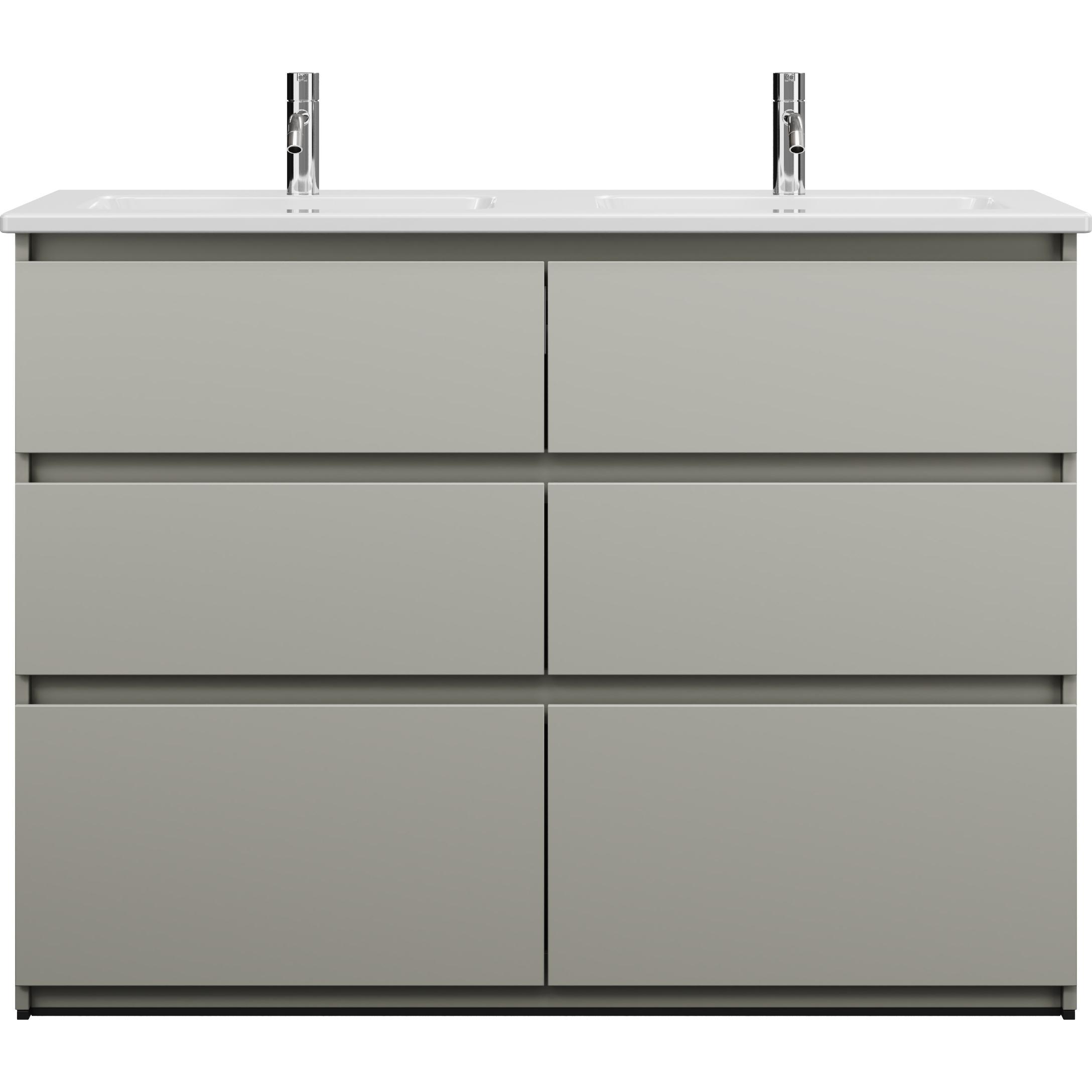 burgbad, Badmöbelset, Lin20 Keramik-Doppelwaschtisch Farbe Weiss Glänzend inklusive Waschtischunterschrank 6 Ausz
