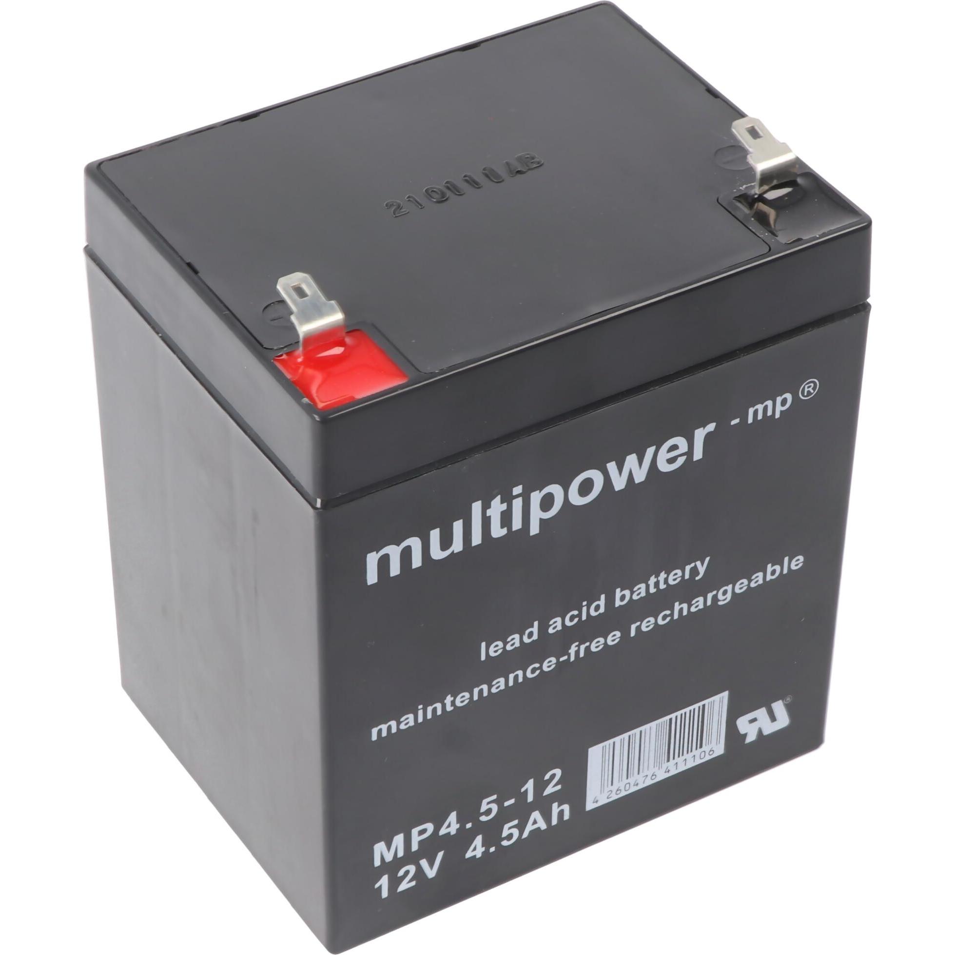 Multipower, Fahrzeugbatterie, Akku MP4.5-12 t mit 4,8mm Faston Stecker (12 V, 4.50 Ah)