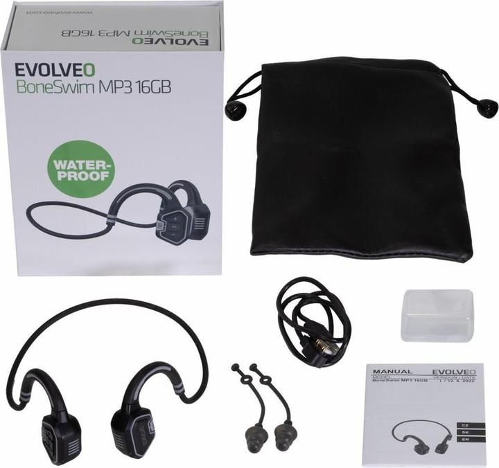 Actual product image A4Tech EVOLVEO BoneSwim MP3 16GB, bluetooth bezdrátová sluchátka s mikrofonem na lícní kosti, šedé (Wireless)