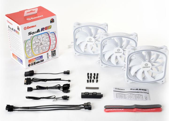 Actual product image Enermax PC Fan SquA RGB White 3-Pack with RGB Control Box (120 mm, 3x)