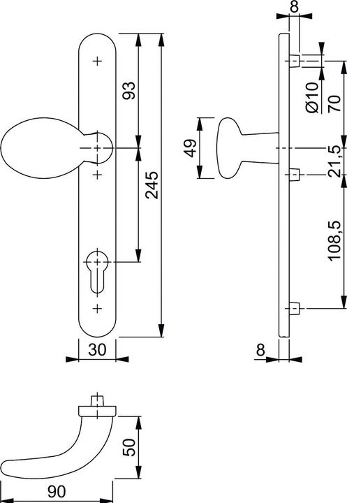 Actual product image Hoppe External knob escutcheon plate, rotatable PZ92, concealed screw fitting, silver anodised aluminium
