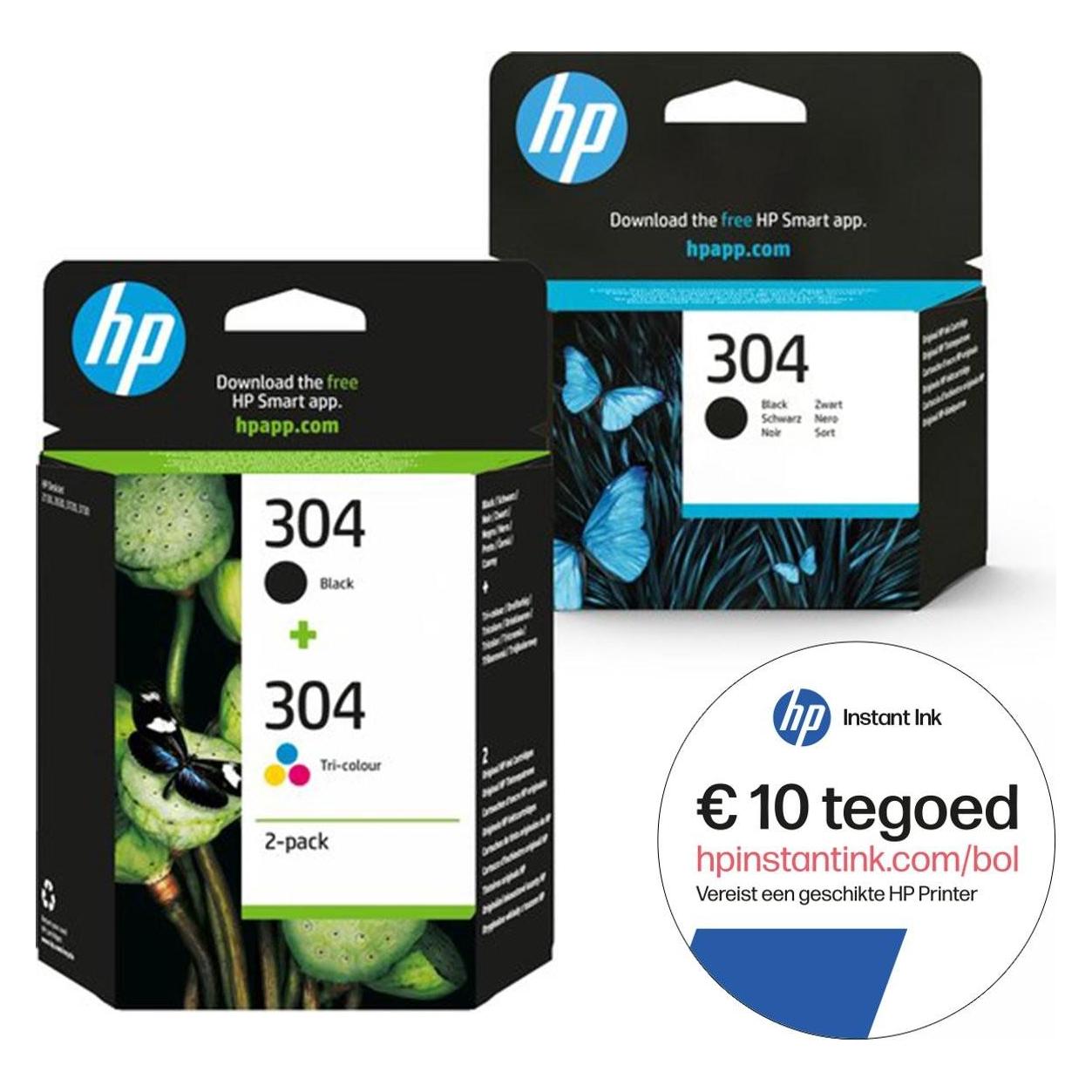 Hp, Inkt, 304 - Inktcartridge Kleur & 2x Zwart (3-pack) + Instant Inkt Tegoed