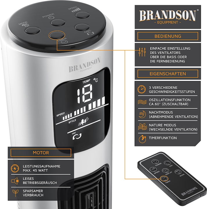Actual product image Brandson Tower fan (48 dB)