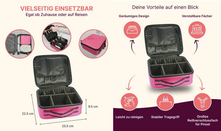 Actual product image Beauty tool case pink 22.5 x 25.5 x 9.5 cm, with organiser compartments