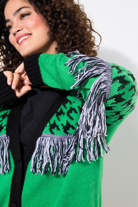 Produktbild Angel of Style Strickjacke, oversized, Hahnentritt, Fransen, Langarm (46, 48)