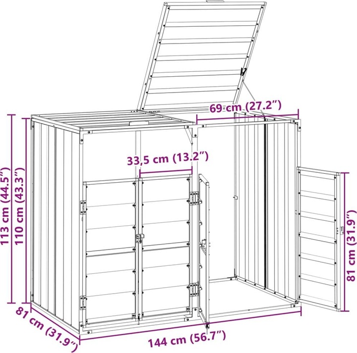 Produktbild VidaXL Mülltonnenbox für 2 Tonnen Grau 144x81x113 cm Stahl