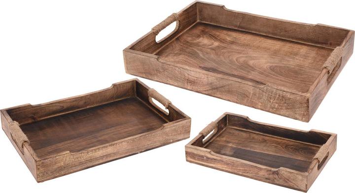 Natura Punto Mango Wood Serving Tray Set of 3