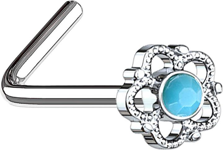 Produktbild Star Piercing Nasenstecker gewinkelt silber Blume mit türkis Stein (Messing, Mineralisch, Chirurgenstahl 316L)