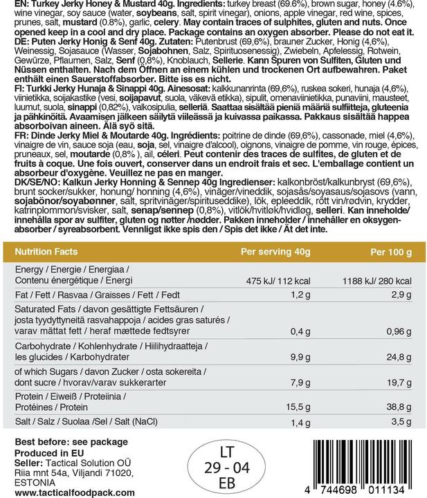 Valeurs nutritives et ingrédients Tactical Foodpack Jerky