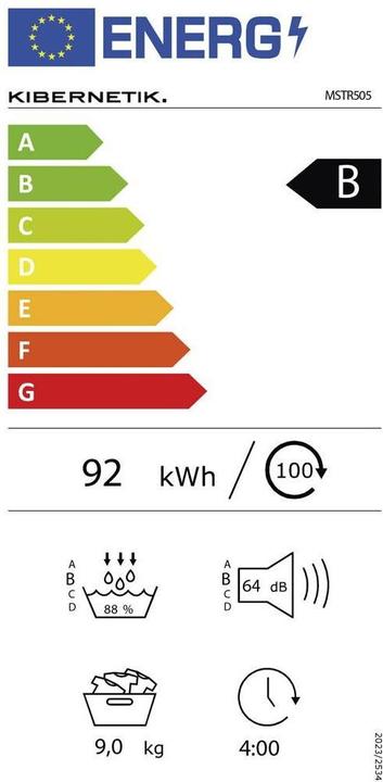 Etichetta energetica Kibernetik MSTR505 MasterSeries Wärmepumpentrockner 9kg B Klasse Weiss (9 kg, A destra)